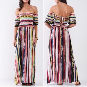 Smocked top striped maxi dress